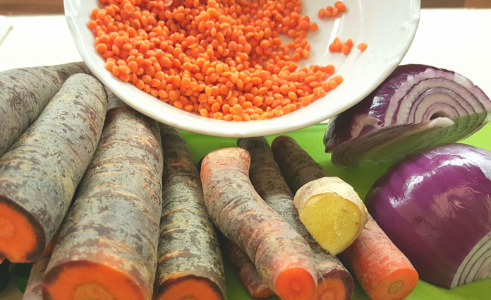 Karotten Ingwer Linsen Suppe mit Kokosmilch