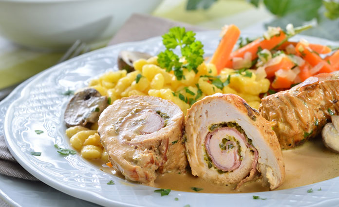 Gefüllte Putenschnitzel mit Basilikumpesto