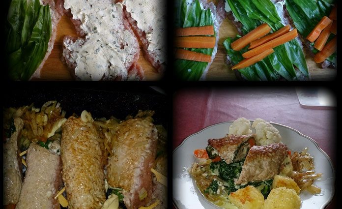 Schweineschnitzel-gefüllt-m Schweineschnitzel gefüllt mit Ziegenkäse auf Bärlauch